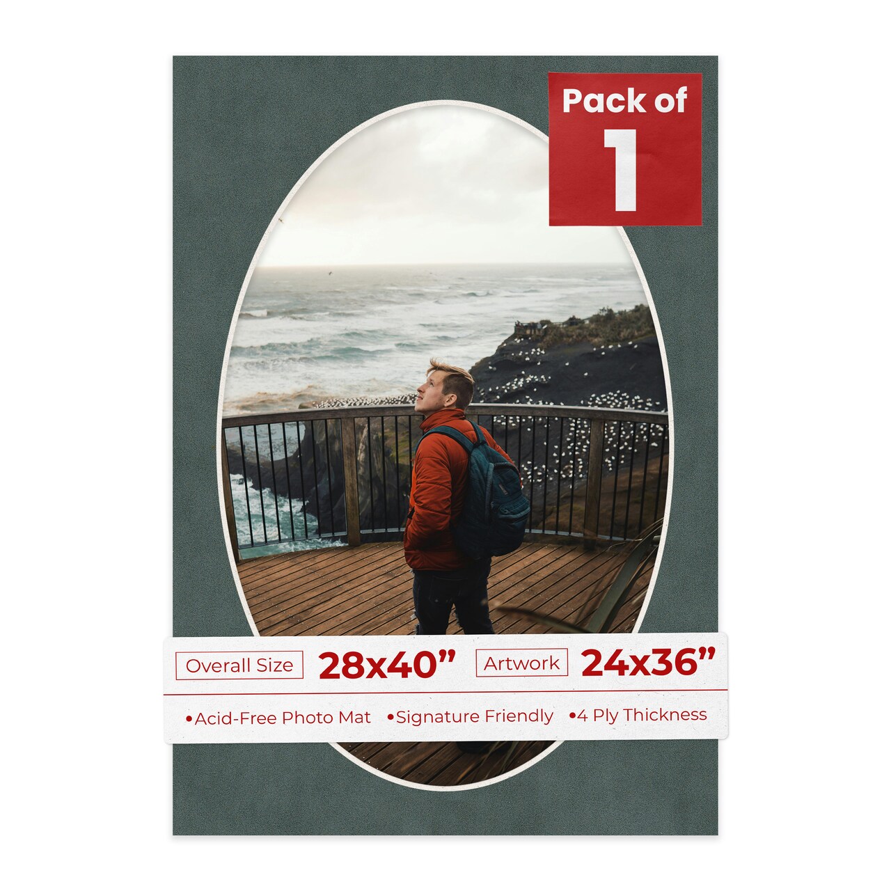 Dark Grey Suede Mat Board for 28x40 Frames - Oval Opening for 24x36 Photos
